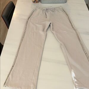 Forever 21 Cream Beaded Trim Pants